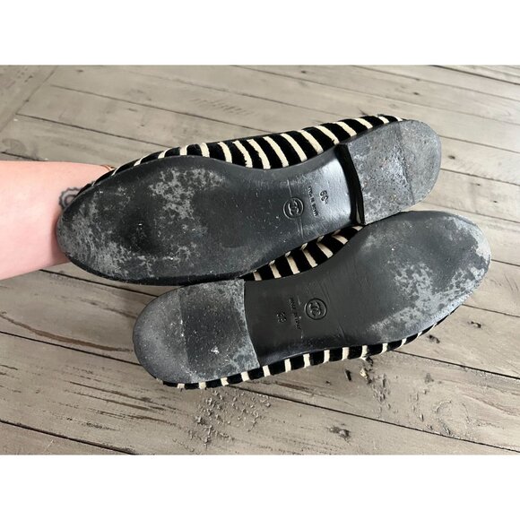 CHANEL Black Ivory Velvet Zebra Striped CC Ballet Flats Size 39 9 - Picture 13 of 13